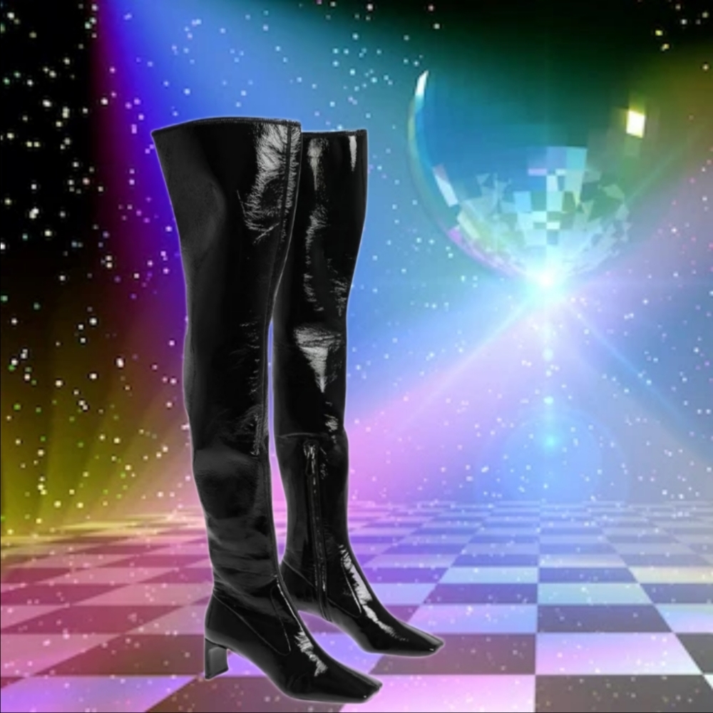 PRADA Over the Knee Wet Look Heeled Boots 7.5